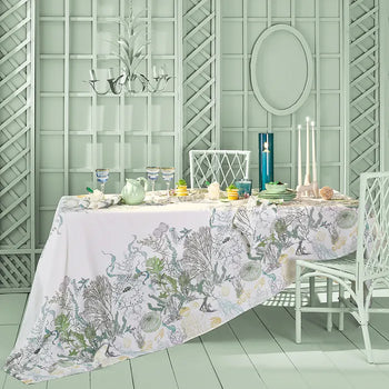 Garnier Thiebaut Balade Marine Verde Tablecloth 61"x61", Cotton-Linen Blend